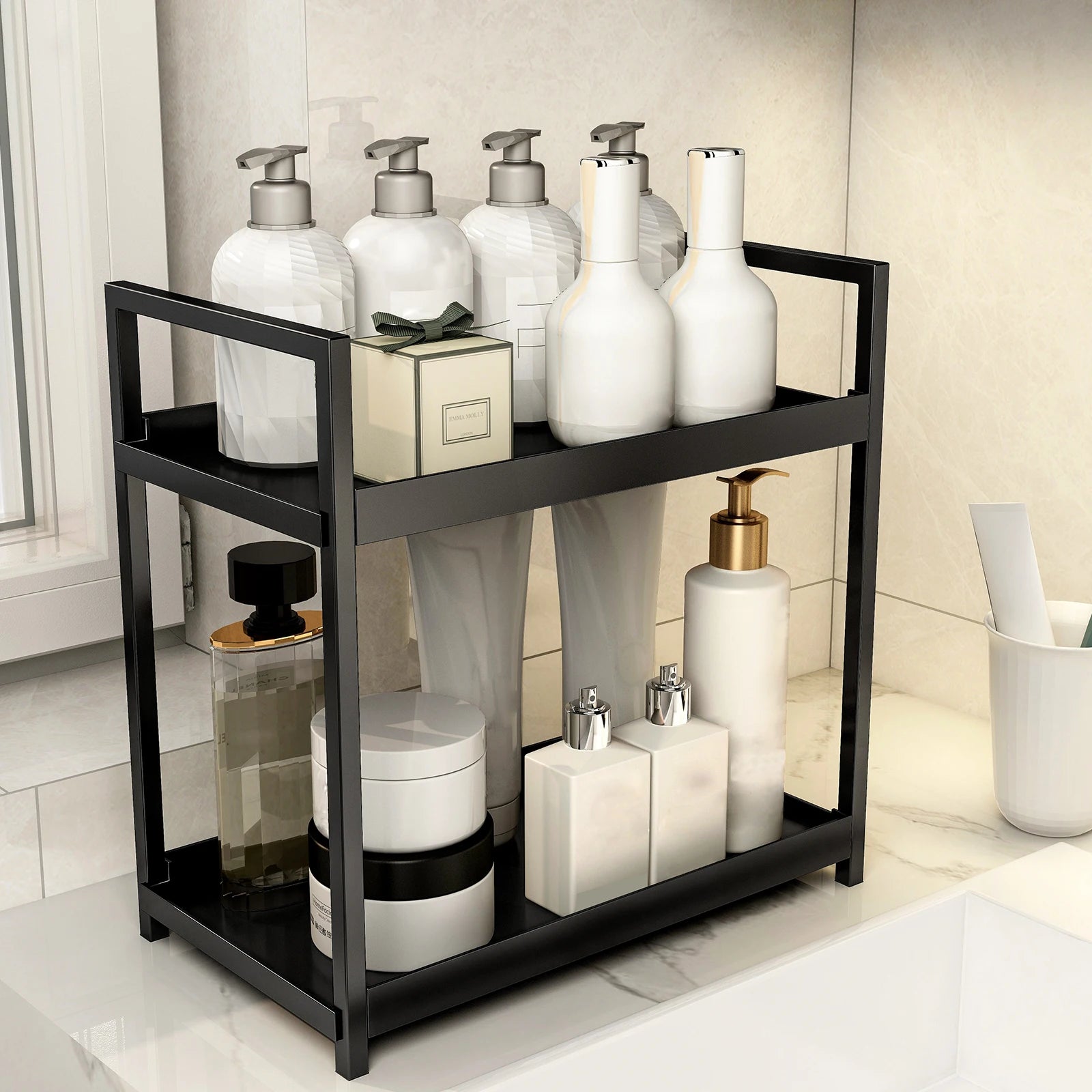 2-Tier Multifunctional Countertop Storage Rack – Large-Capacity Organiser for Bathroom Cosmetics & Kitchen Spices