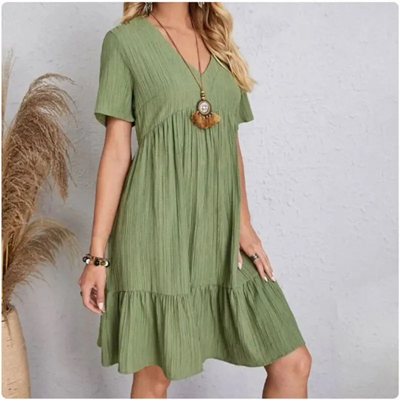 Elegant Summer Peplum V-Neck Dress