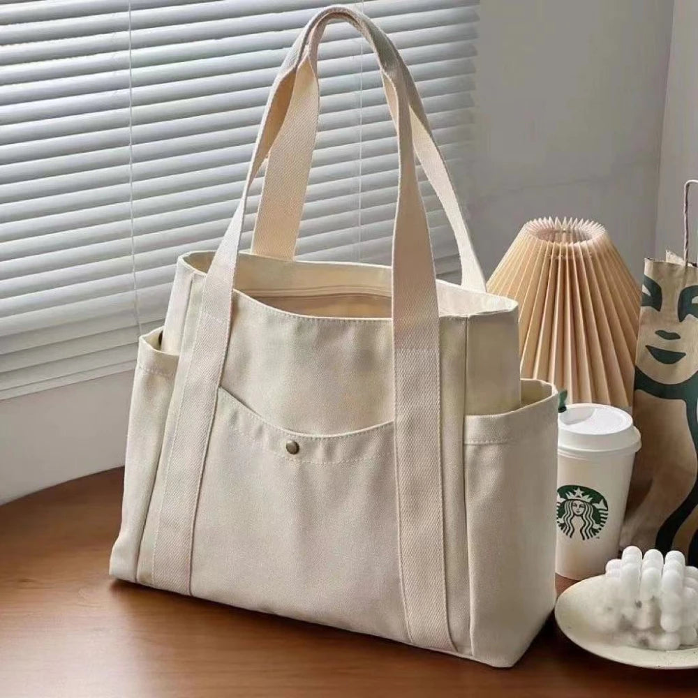 Large Capacity Canvas Tote Bag – Casual College Style, Perfect for Work, School & Shopping