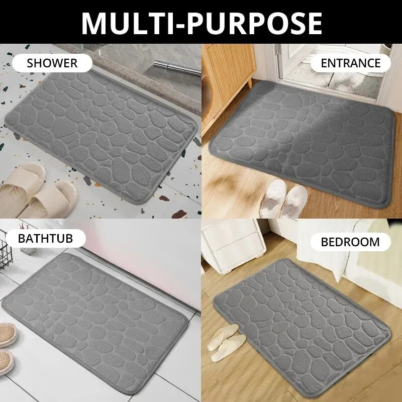 1-Piece Embossed Fibre Carpet – Anti-Slip Pebble Floor Mat for Bathroom & Living Room, Household Rug
