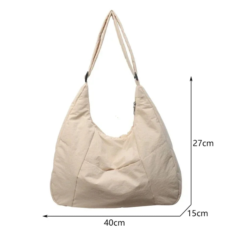 Trendy Women’s Shoulder & Crossbody Bag – Soft Fabric Large Tote, Solid Colours, Casual Y2K Vibe