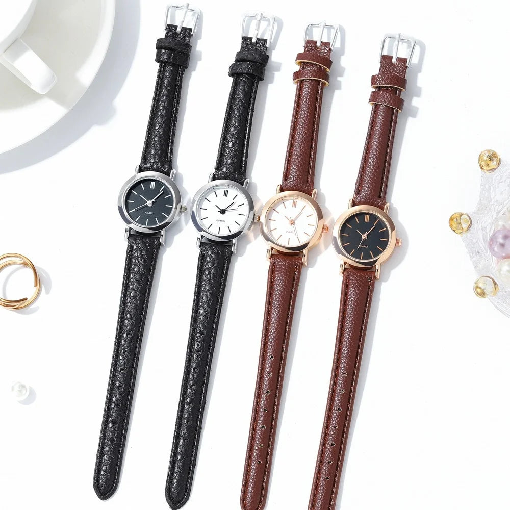 Women’s Fashion Small Dial Watch Casual Quartz Wristwatch with Leather Band