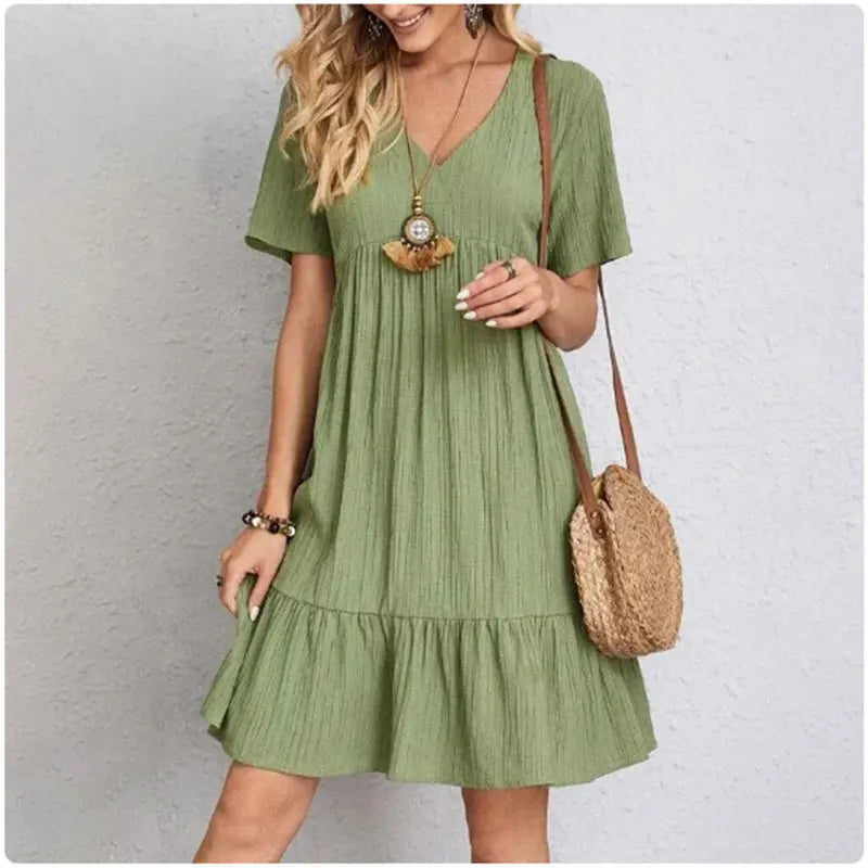 Elegant Summer Peplum V-Neck Dress