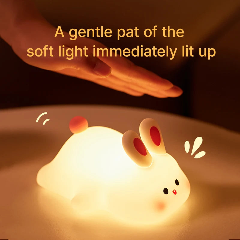 Big Face Rabbit Night Light - Soft Silicone Touch Lamp