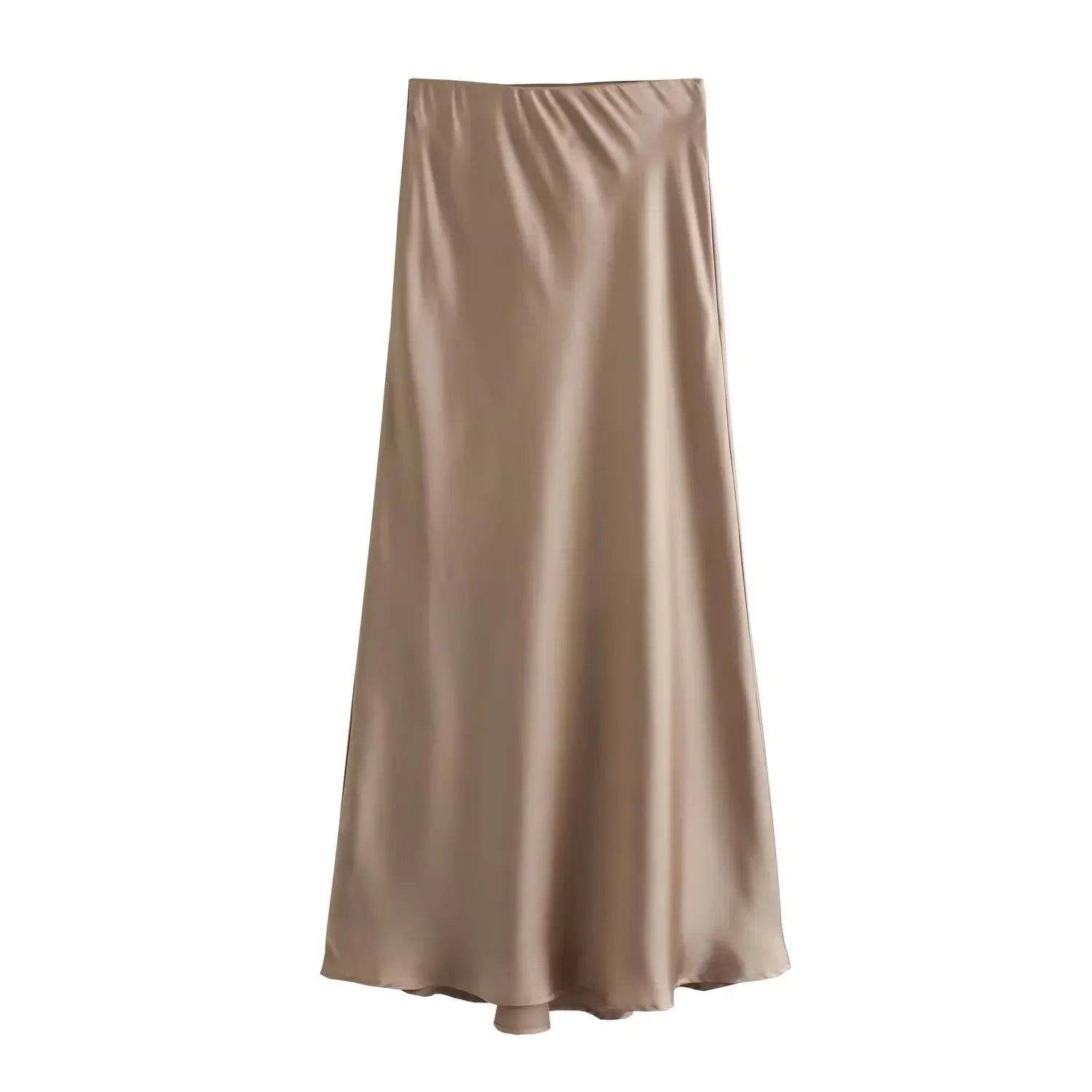High-Waist Satin Midi Skirt – Elegant Long Skirt