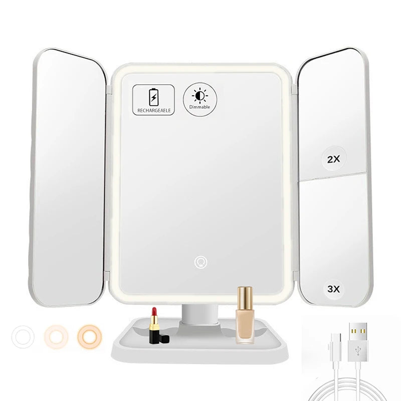 Trifold LED Makeup Mirror – Smart Lighted Vanity Dressing Mirror