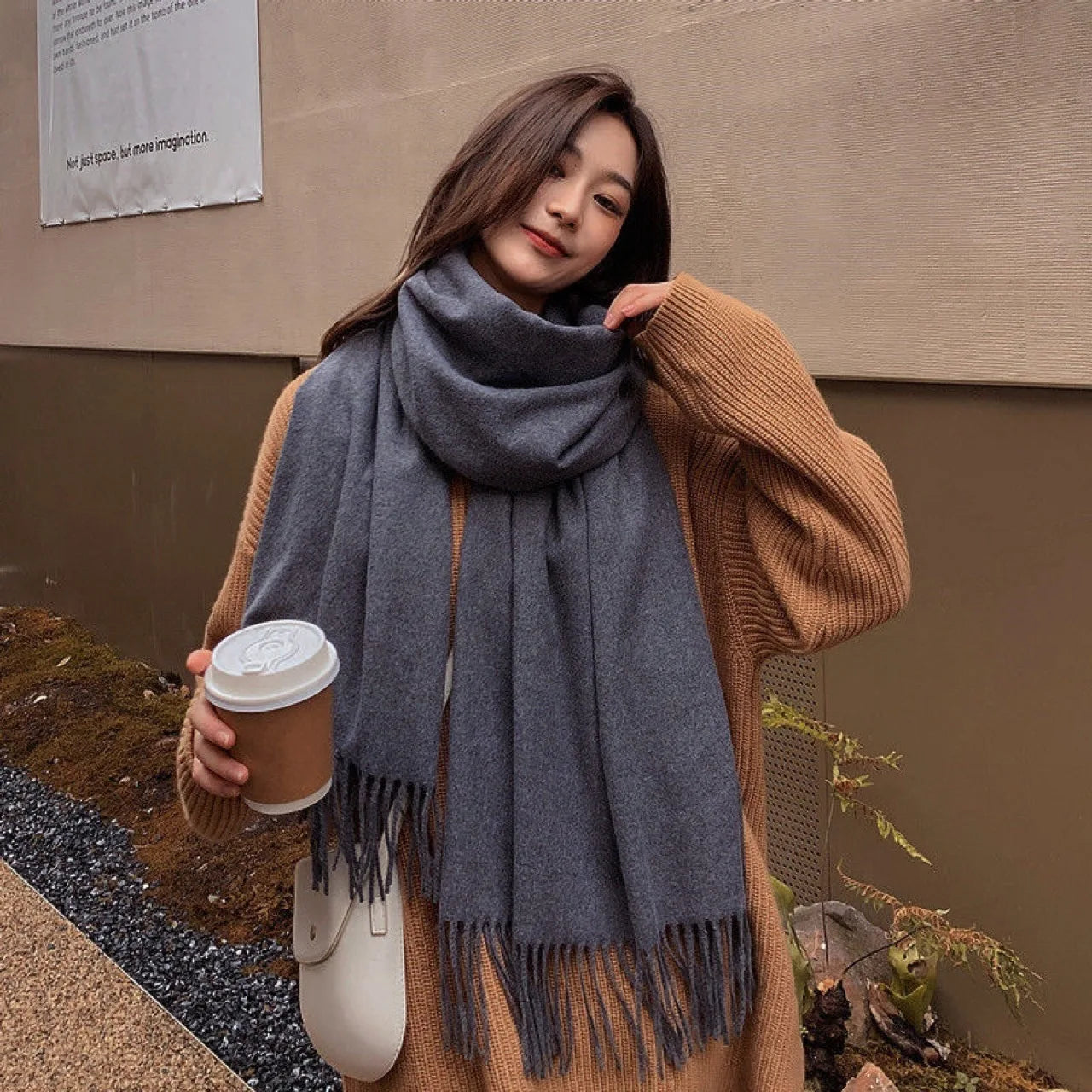New Cashmere & Wool Checkered Scarf – Warm Winter Scarf for Women