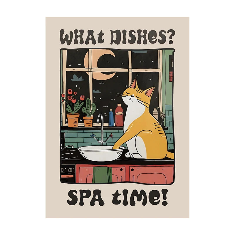 Retro Kitchen Canvas Poster – Cat Chef Art Print, Wall Decor for Kitchen, Bedroom, and Home, Perfect Gift Idea