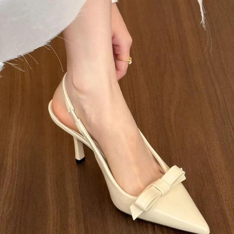 Bow Pointed High Heel Sandals – Designer Fashion Slide Mules, Elegant Casual Shoes