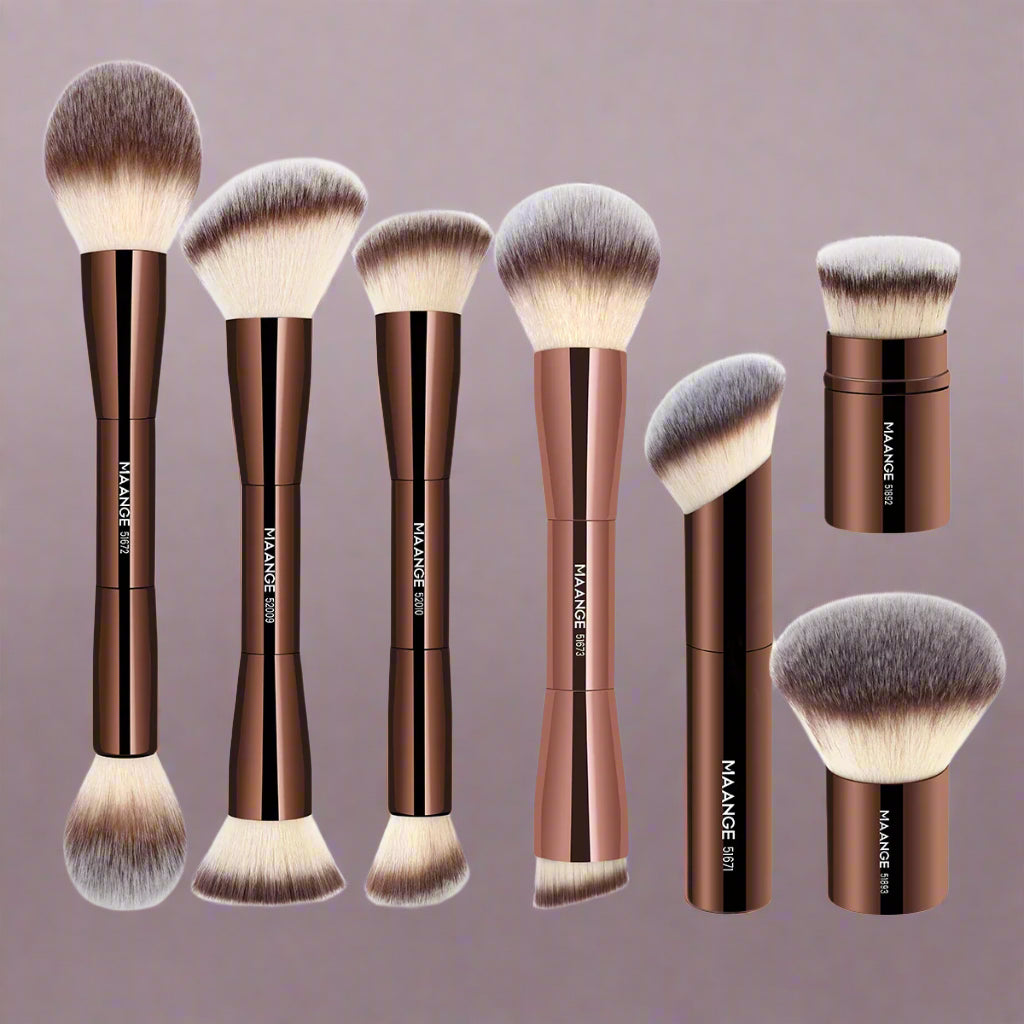 Double-Headed Makeup Brush with Soft Fiber Bristles – Foundation, Powder, Concealer, Blusher & Bronzer Brush