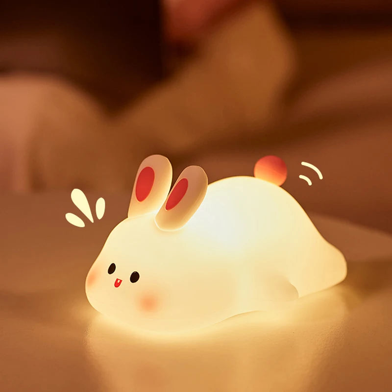Big Face Rabbit Night Light - Soft Silicone Touch Lamp
