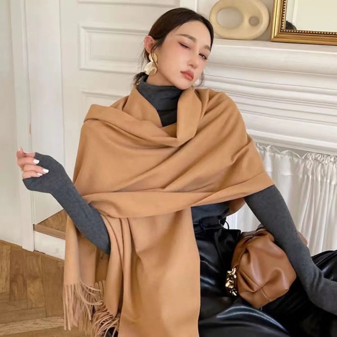New Cashmere & Wool Checkered Scarf – Warm Winter Scarf for Women