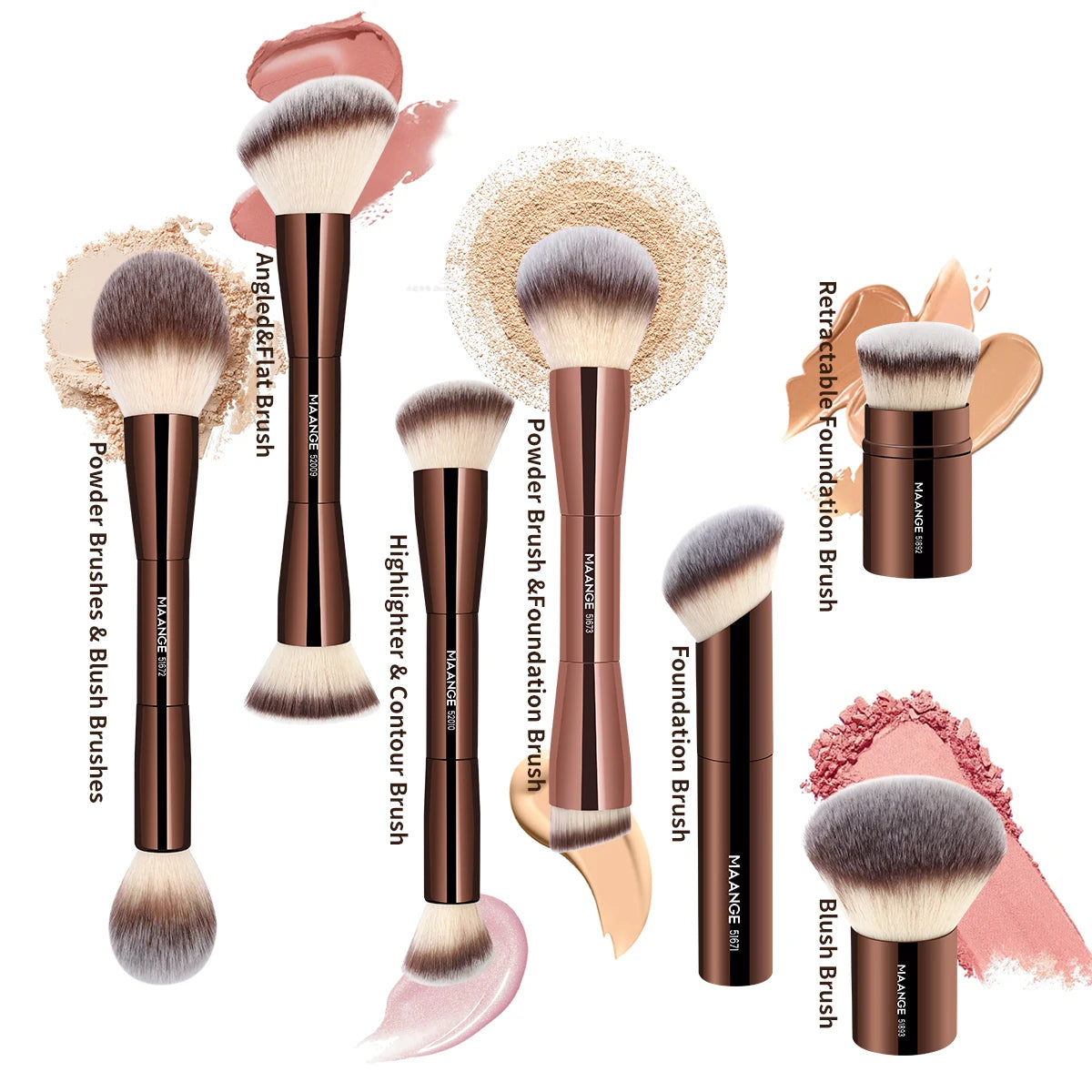 Double-Headed Makeup Brush with Soft Fiber Bristles – Foundation, Powder, Concealer, Blusher & Bronzer Brush