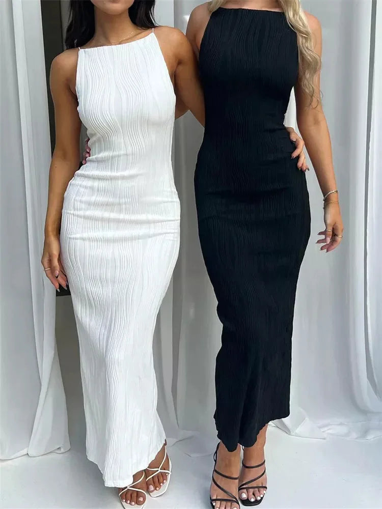 Long Dress Ruched Sleeveless Slim