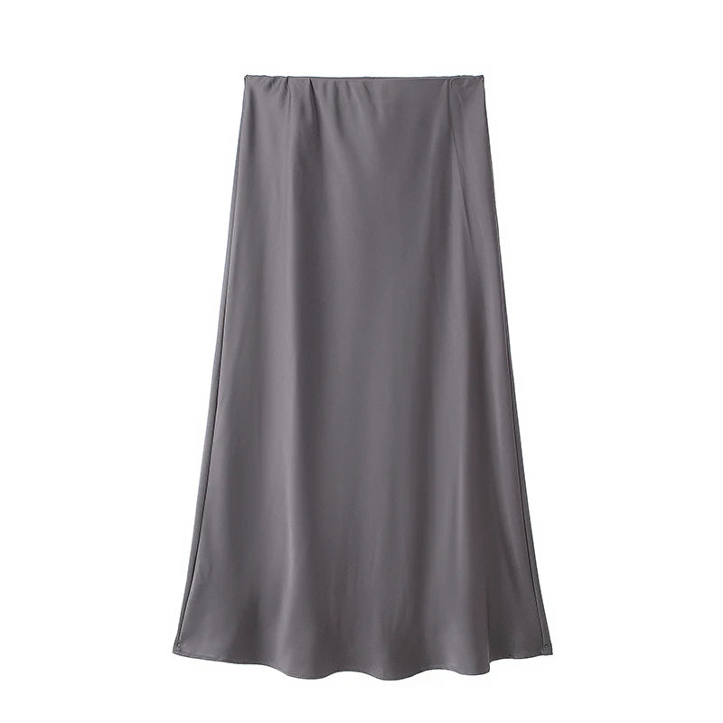 High-Waist Satin Midi Skirt – Elegant Long Skirt