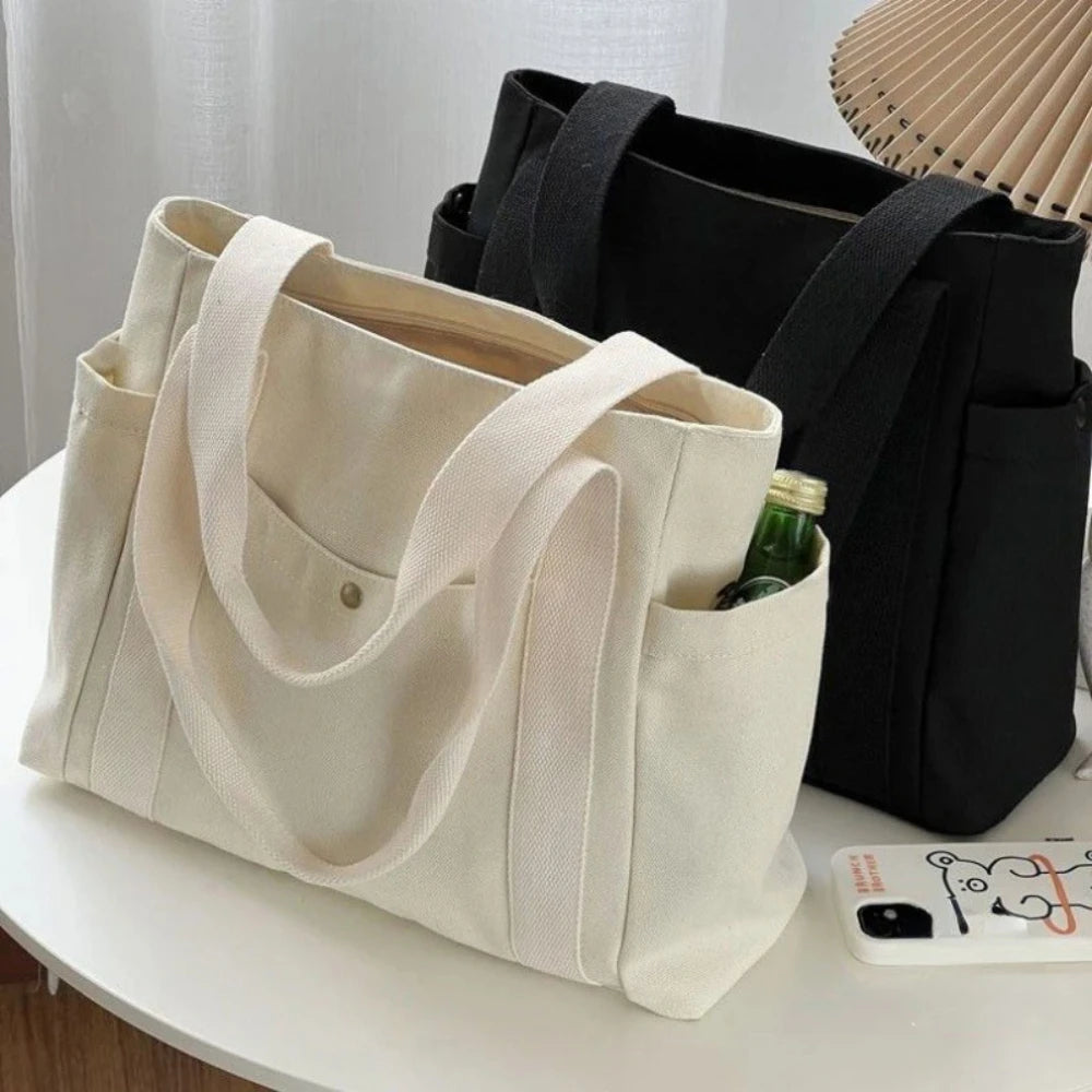 Large Capacity Canvas Tote Bag – Casual College Style, Perfect for Work, School & Shopping