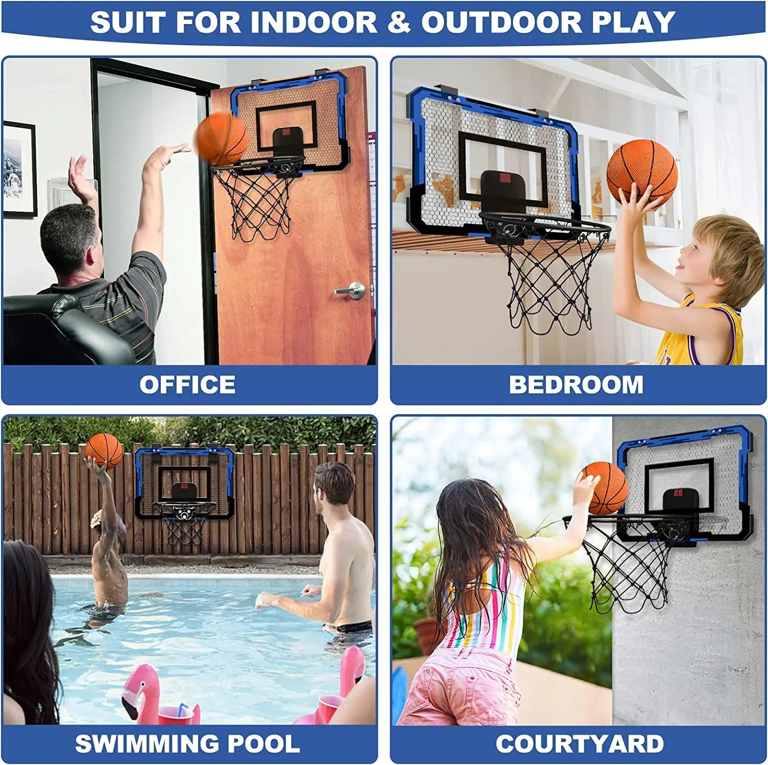Ring Basketball Hoop Wall-Mounted Set for Indoor and Outdoor Games