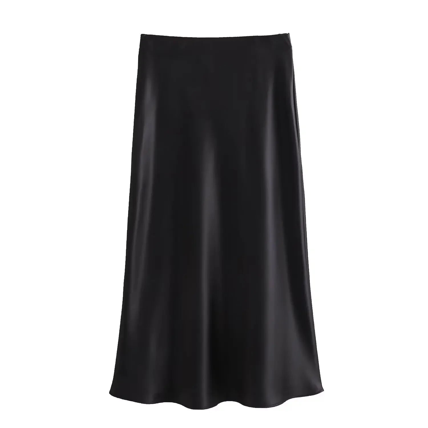 High-Waist Satin Midi Skirt – Elegant Long Skirt