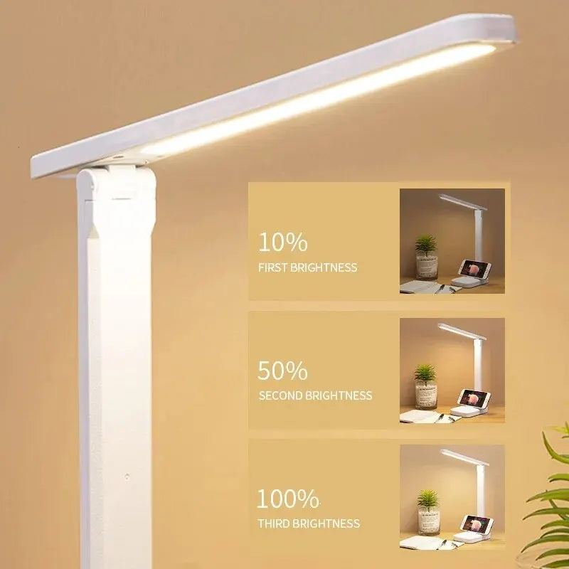LED Foldable Desk Lamp – Touch Control with 3 Stepless Dimming & Eye-Care Light