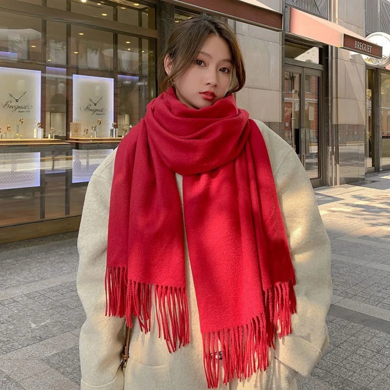 New Cashmere & Wool Checkered Scarf – Warm Winter Scarf for Women