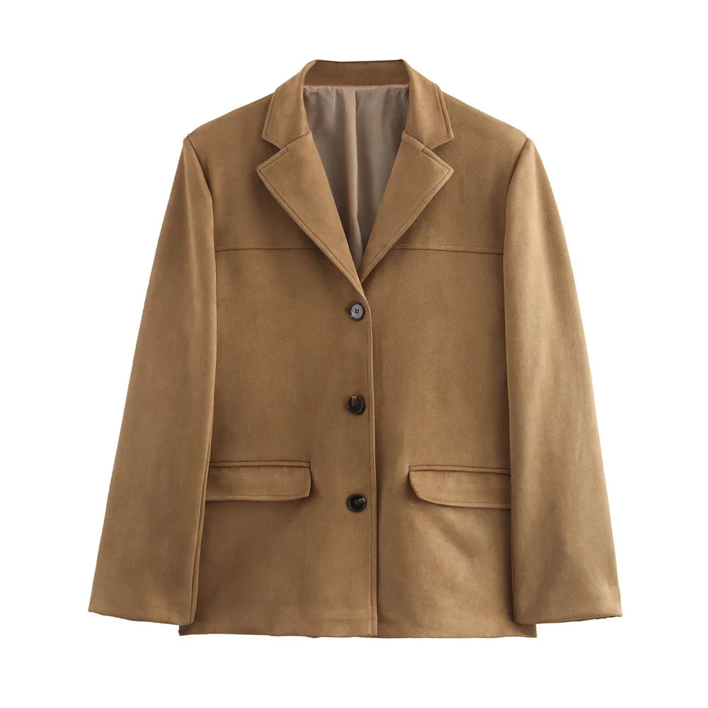Women’s Brown Leather Suede Jacket – Old Money Vintage Demi-Season Coat, Autumn Winter Outerwear