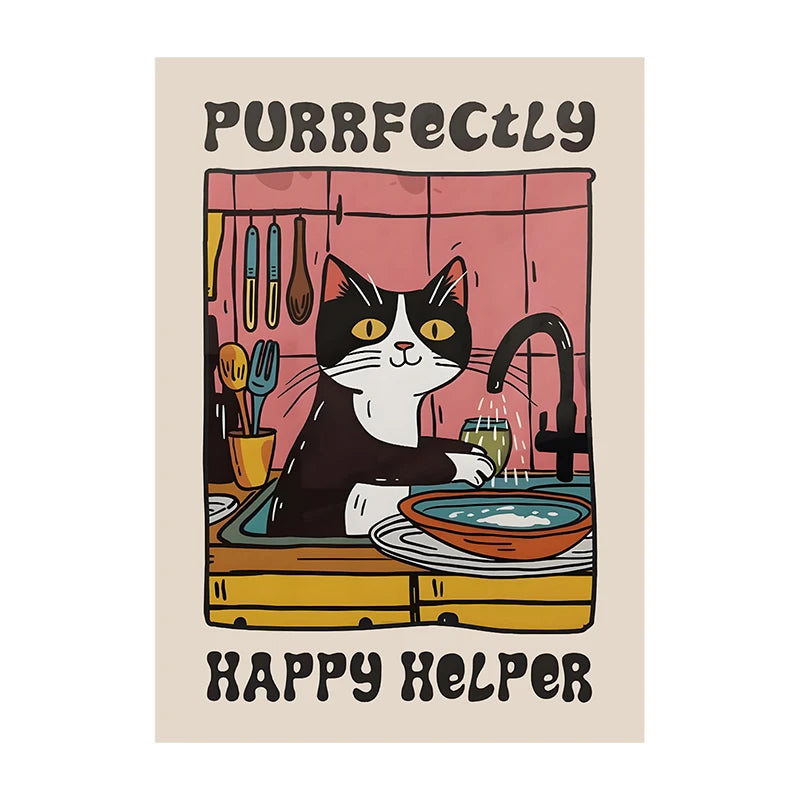Retro Kitchen Canvas Poster – Cat Chef Art Print, Wall Decor for Kitchen, Bedroom, and Home, Perfect Gift Idea