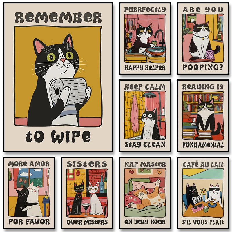 Retro Kitchen Canvas Poster – Cat Chef Art Print, Wall Decor for Kitchen, Bedroom, and Home, Perfect Gift Idea
