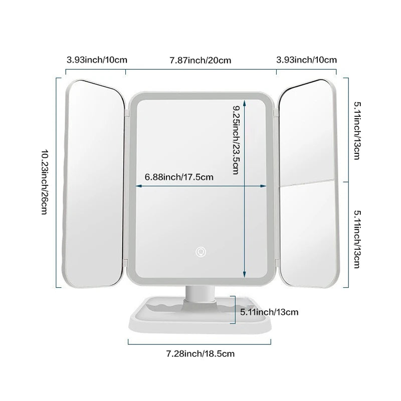 Trifold LED Makeup Mirror – Smart Lighted Vanity Dressing Mirror