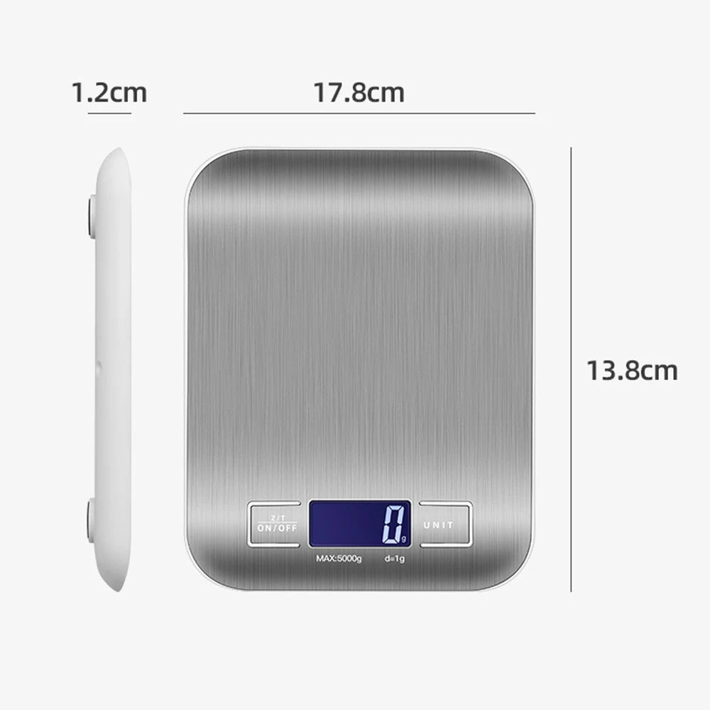 Digital Kitchen Scale 1g up to 5kg/10kg – Portable Stainless Steel Scale with LCD Display