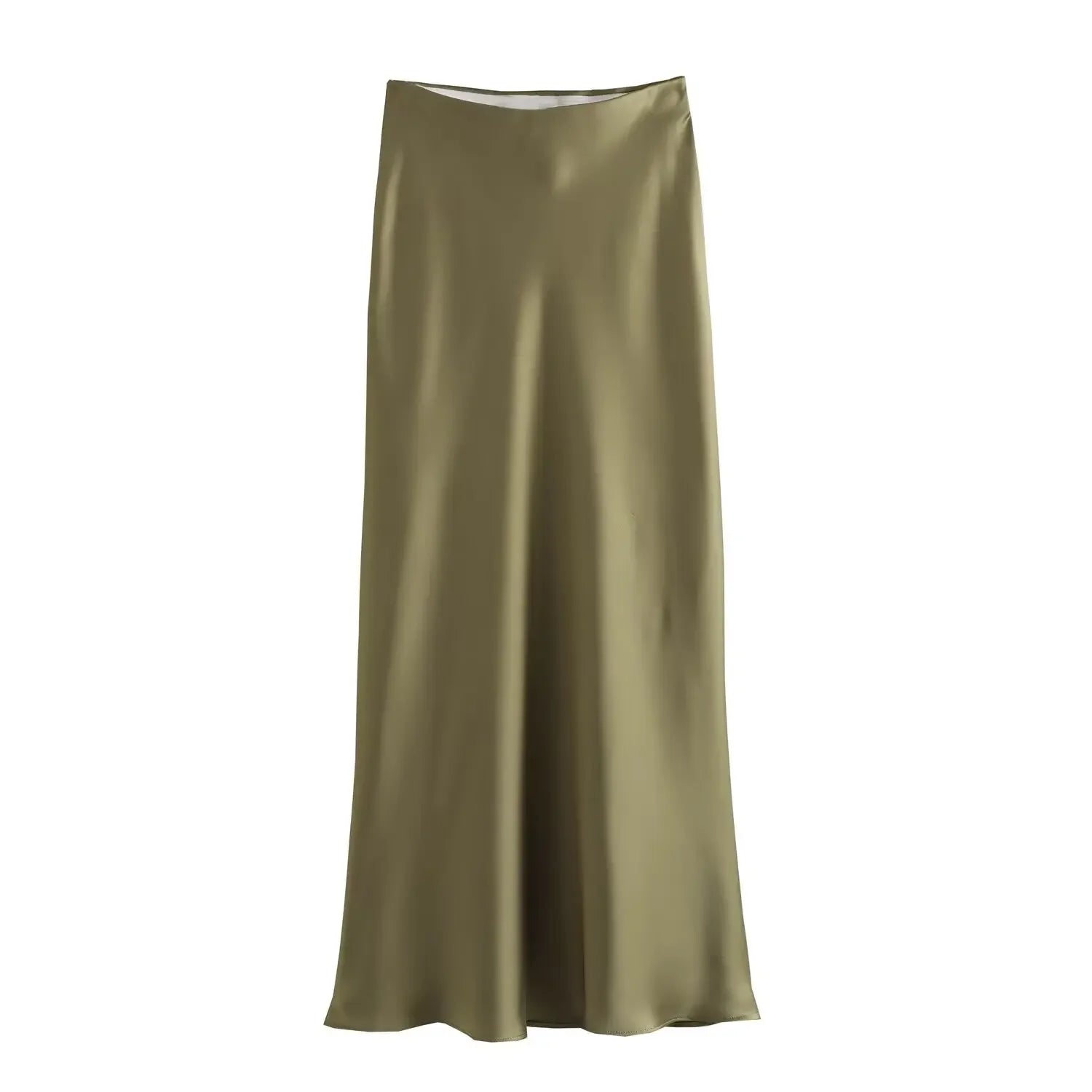 High-Waist Satin Midi Skirt – Elegant Long Skirt
