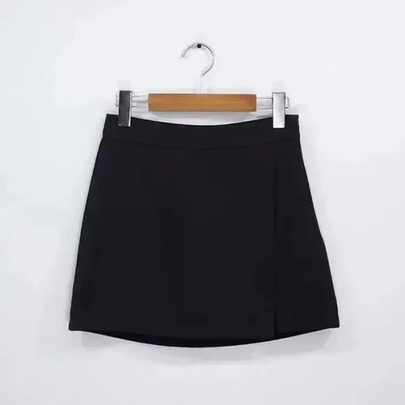 High-Waist Mini Skirt with Irregular Side Slits and Built-In Shorts