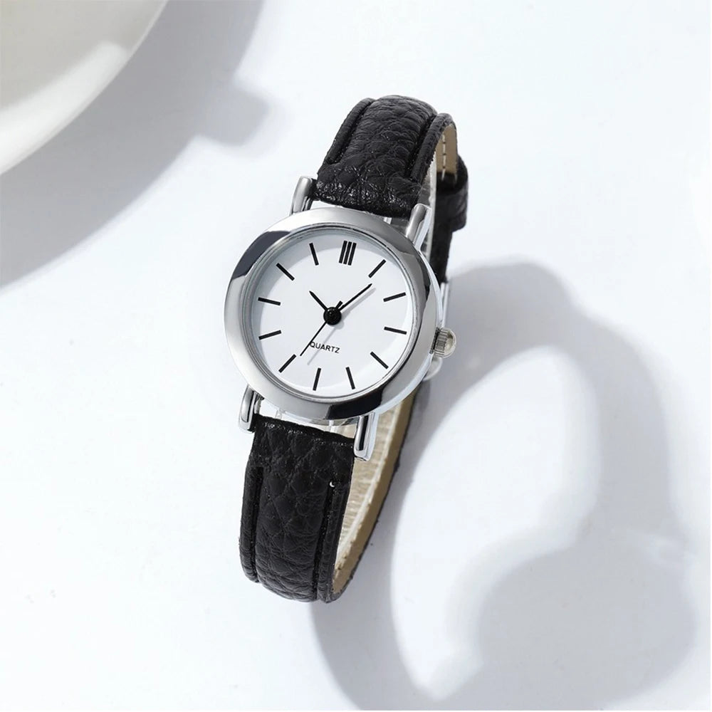 Women’s Fashion Small Dial Watch Casual Quartz Wristwatch with Leather Band
