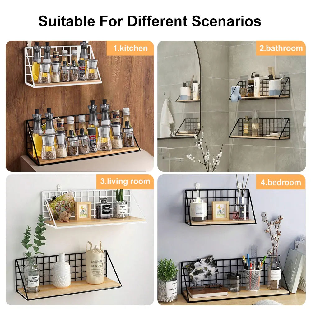 No-Drill Wooden Wall Shelf – Decorative & Storage Organizer