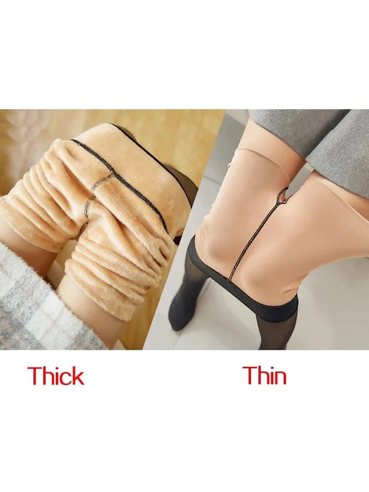 Women’s Thermal Fleece Leggings – High Waist, Warm, Elastic, Translucent Pantyhose