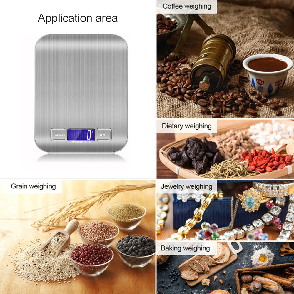 Digital Kitchen Scale 1g up to 5kg/10kg – Portable Stainless Steel Scale with LCD Display