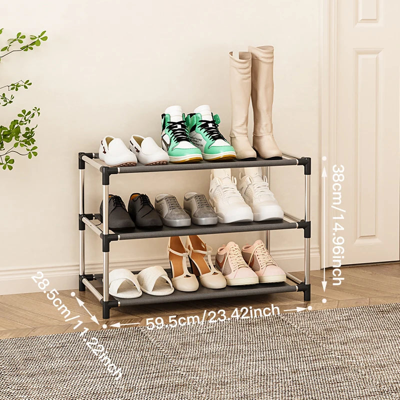 Black Metal Shoe Rack – Simple Space-Saving Footwear Organiser Shelf