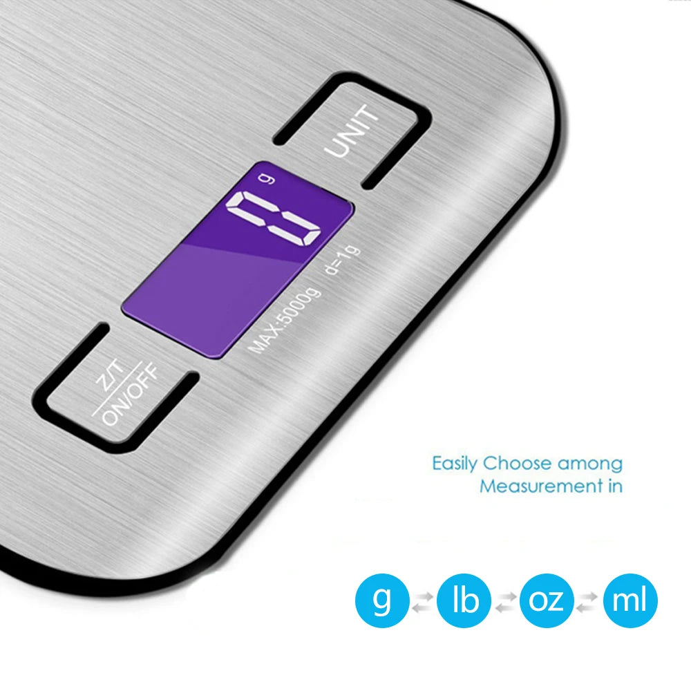 Digital Kitchen Scale 1g up to 5kg/10kg – Portable Stainless Steel Scale with LCD Display