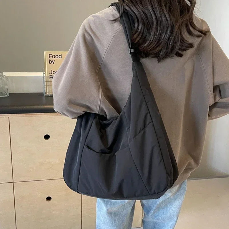 Trendy Women’s Shoulder & Crossbody Bag – Soft Fabric Large Tote, Solid Colours, Casual Y2K Vibe