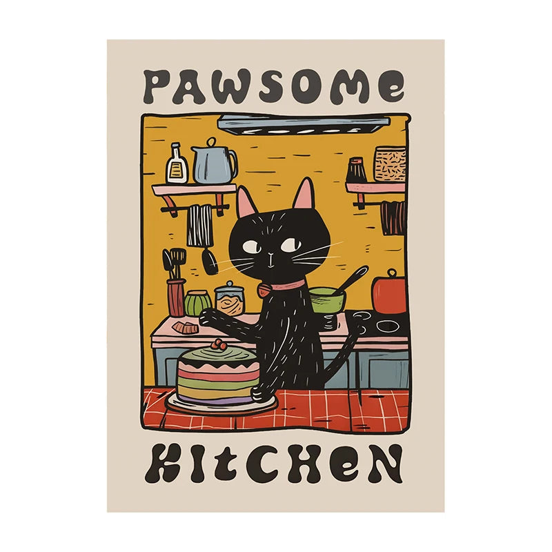 Retro Kitchen Canvas Poster – Cat Chef Art Print, Wall Decor for Kitchen, Bedroom, and Home, Perfect Gift Idea