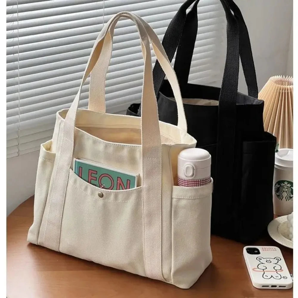 Large Capacity Canvas Tote Bag – Casual College Style, Perfect for Work, School & Shopping