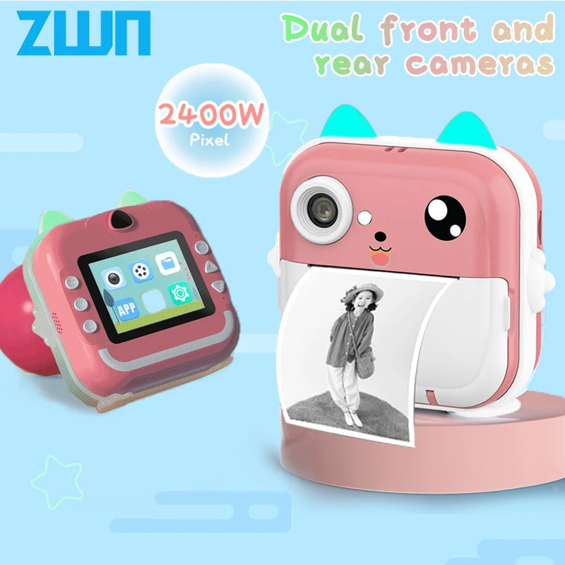 Children's 1080P HD Digital Camera Toys Instant Thermal Print With 32G Memory Card