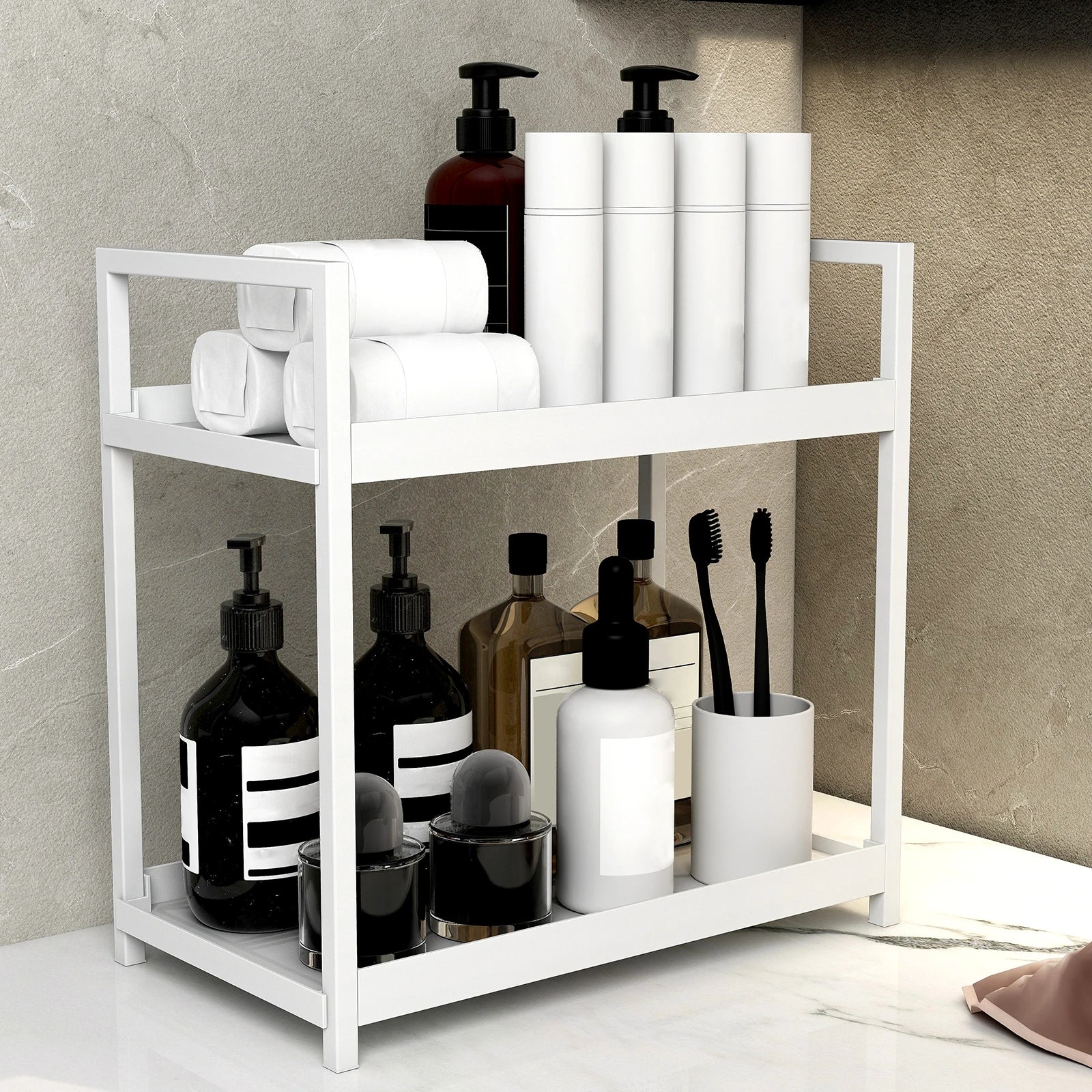2-Tier Multifunctional Countertop Storage Rack – Large-Capacity Organiser for Bathroom Cosmetics & Kitchen Spices