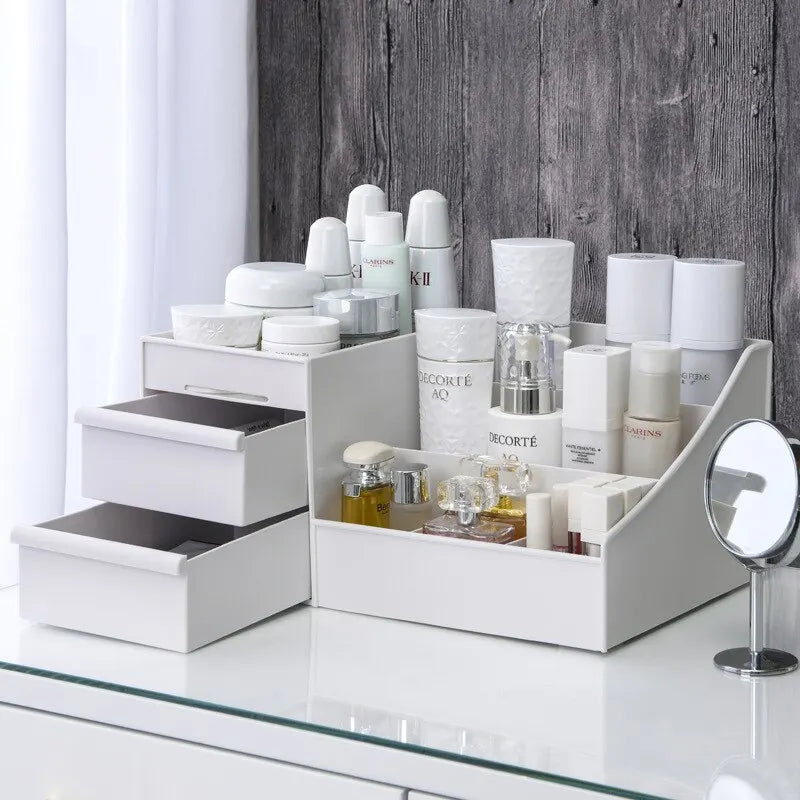 White Drawer Organizer – Plastic Storage for Cosmetics & Accessories