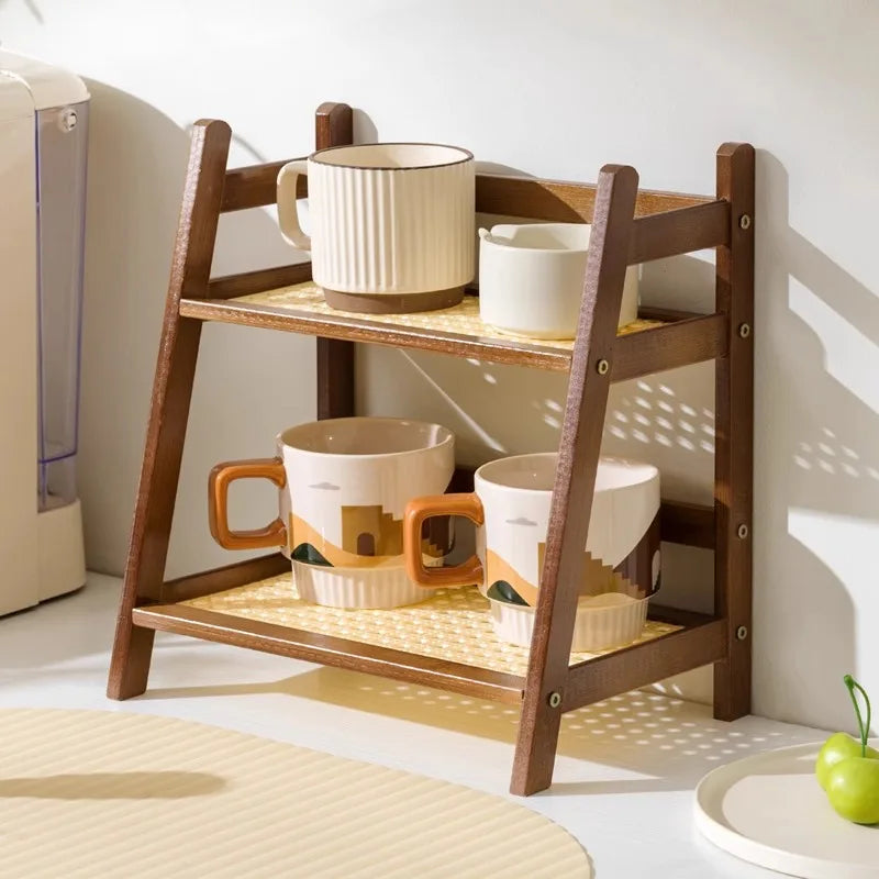 Multi-Purpose 2-Layer Countertop Organiser – Cup Holder & Storage Shelf for Kitchen, Bathroom, or Dressing Table