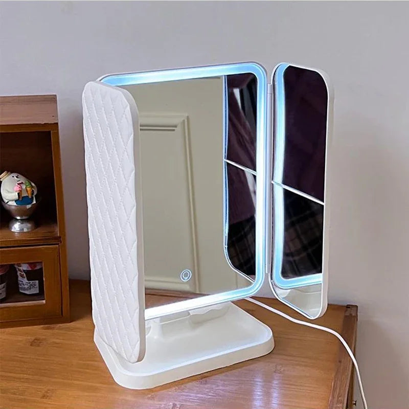 Trifold LED Makeup Mirror – Smart Lighted Vanity Dressing Mirror