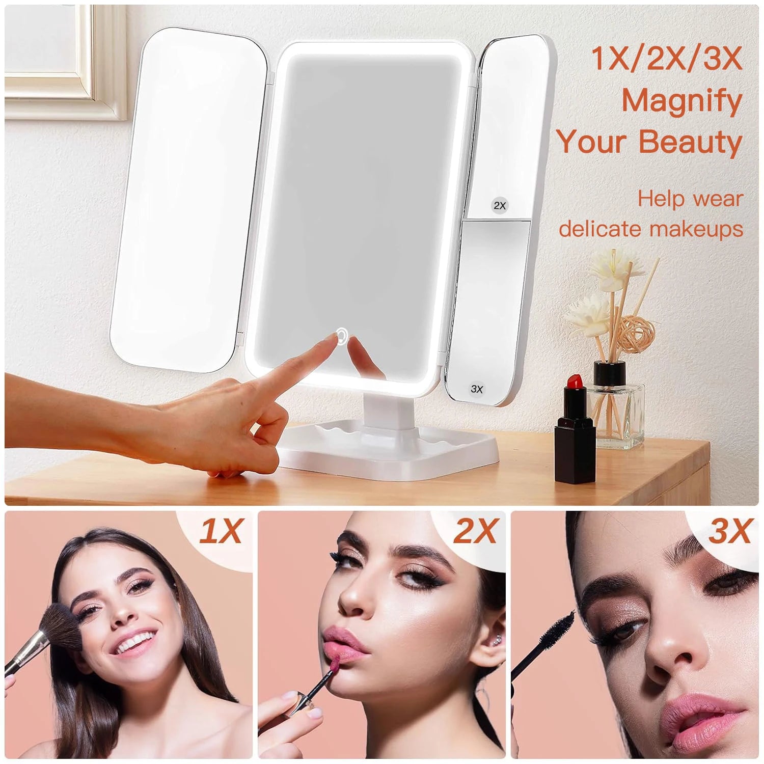 Trifold LED Makeup Mirror – Smart Lighted Vanity Dressing Mirror