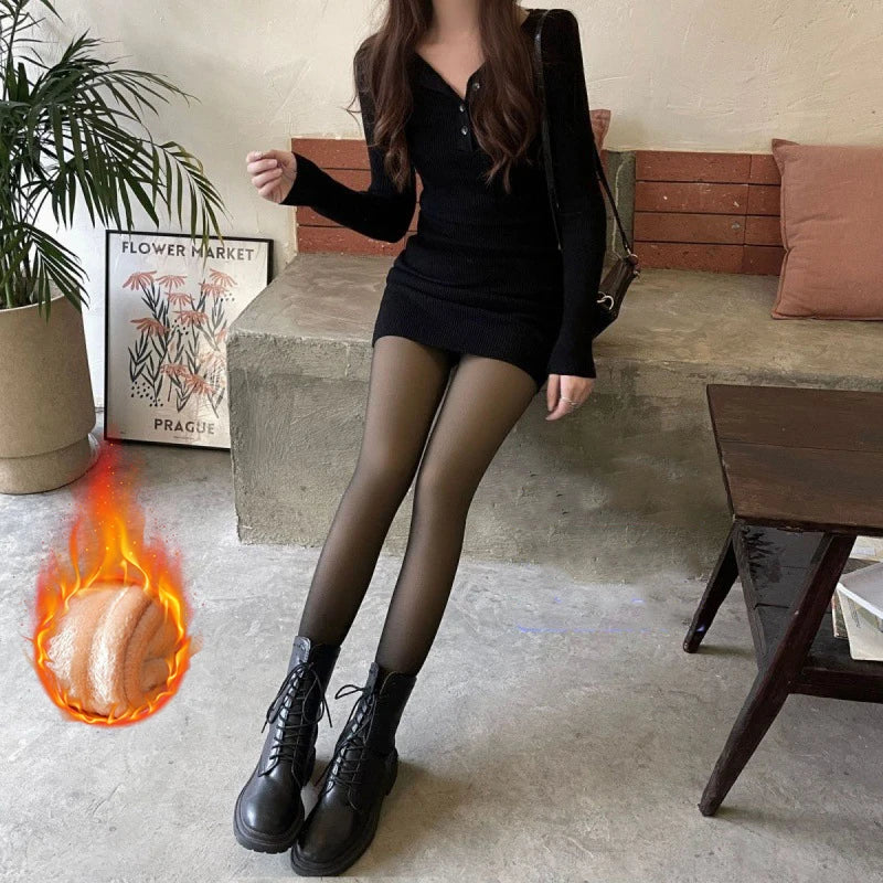 Women’s Thermal Fleece Leggings – High Waist, Warm, Elastic, Translucent Pantyhose