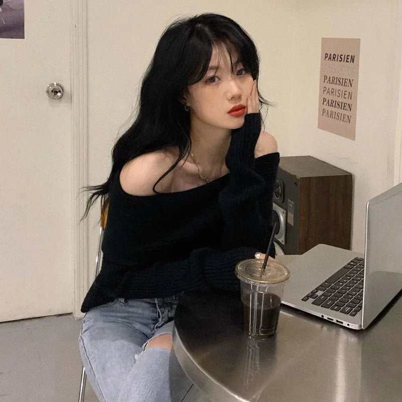 Women’s Slash Neck Off-Shoulder Knitted Sweater