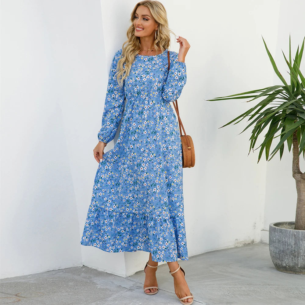 Spring Summer Bohemian Dress Casual Long Sleeve