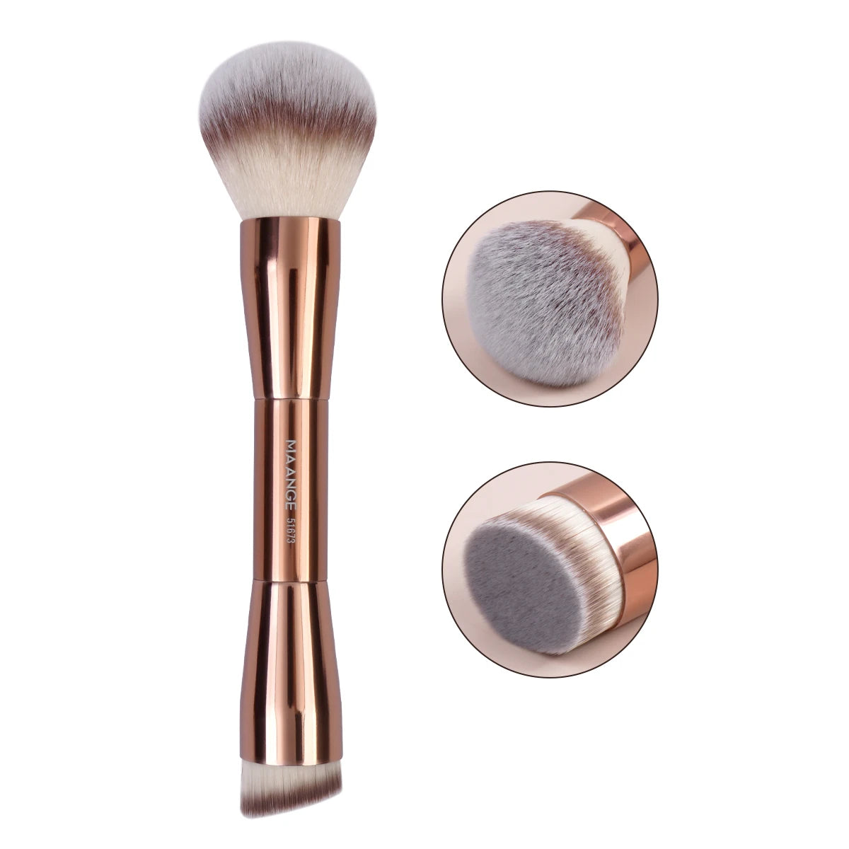 Double-Headed Makeup Brush with Soft Fiber Bristles – Foundation, Powder, Concealer, Blusher & Bronzer Brush